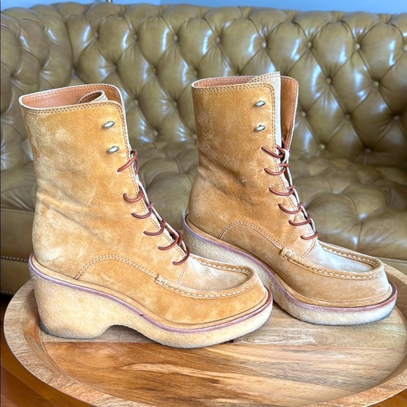 Rag & Bone Scout Suede Lace Up Moc Toe Wedge Combat Boot Bourbon Suede 40 $595 - Picture 1 of 11